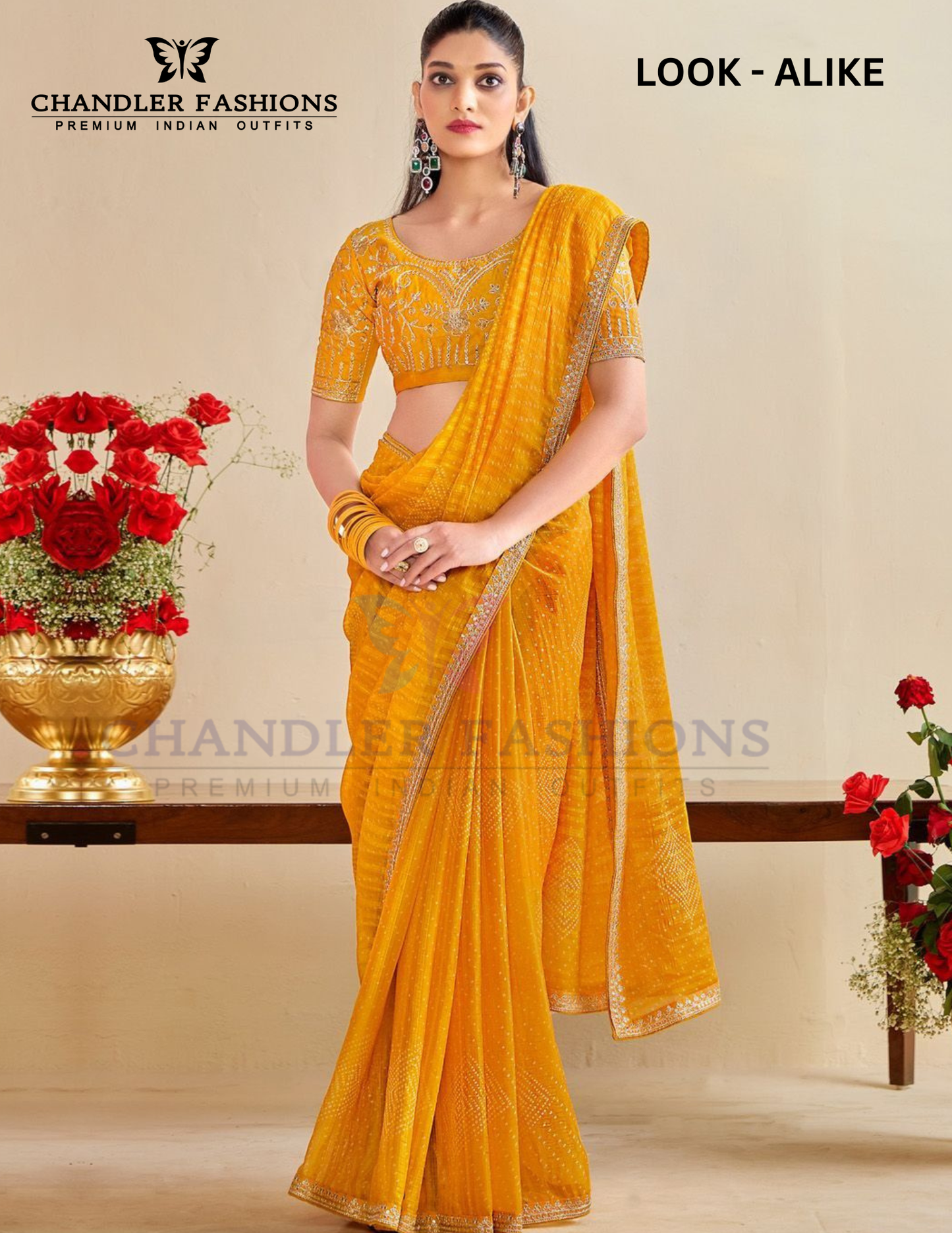 Charming Yellow Color Chiffon Silk With Bandhani Print And Embroidery Lace Work Saree For Women