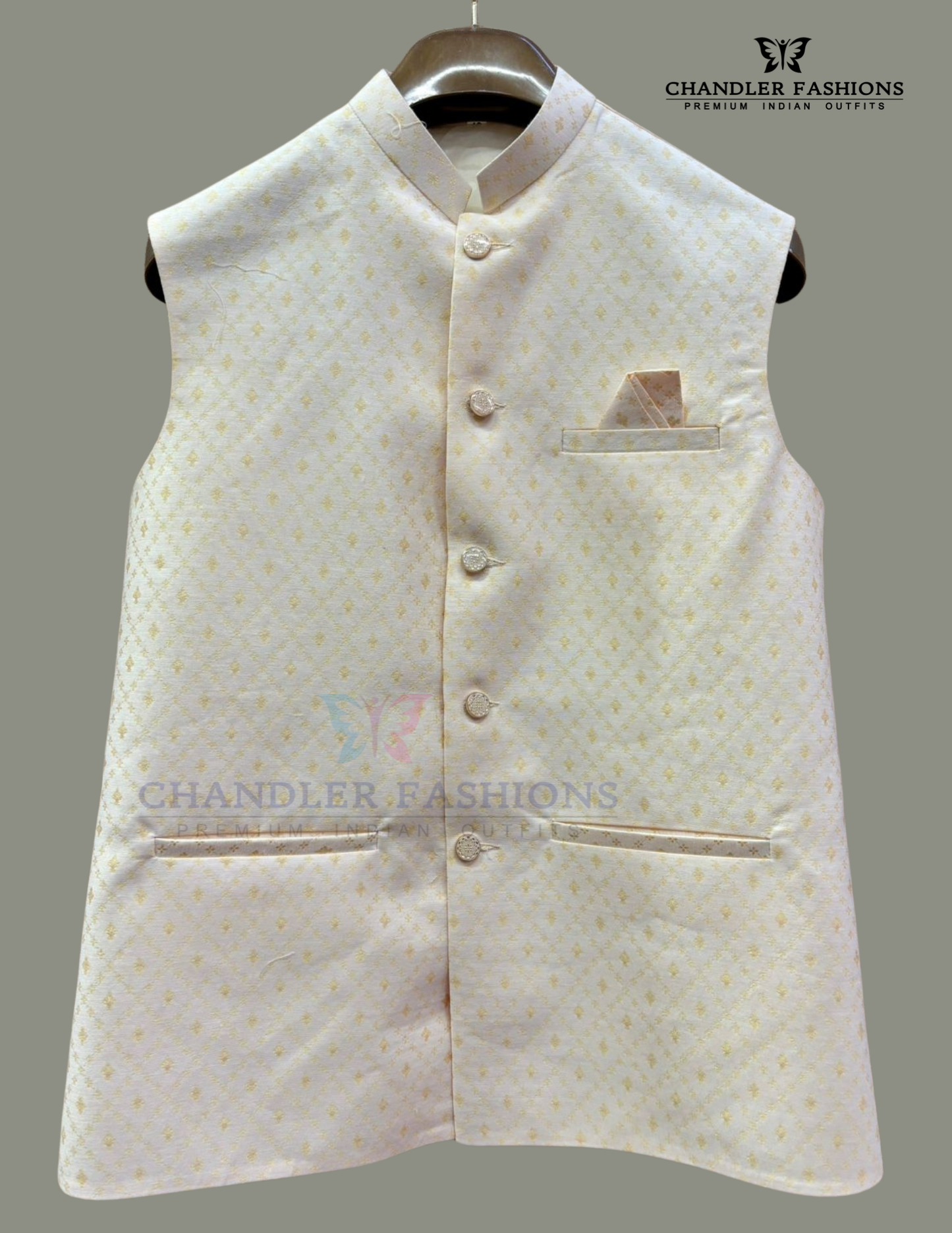 Alluring Beige Color Silk With Self Design Men's Jacket