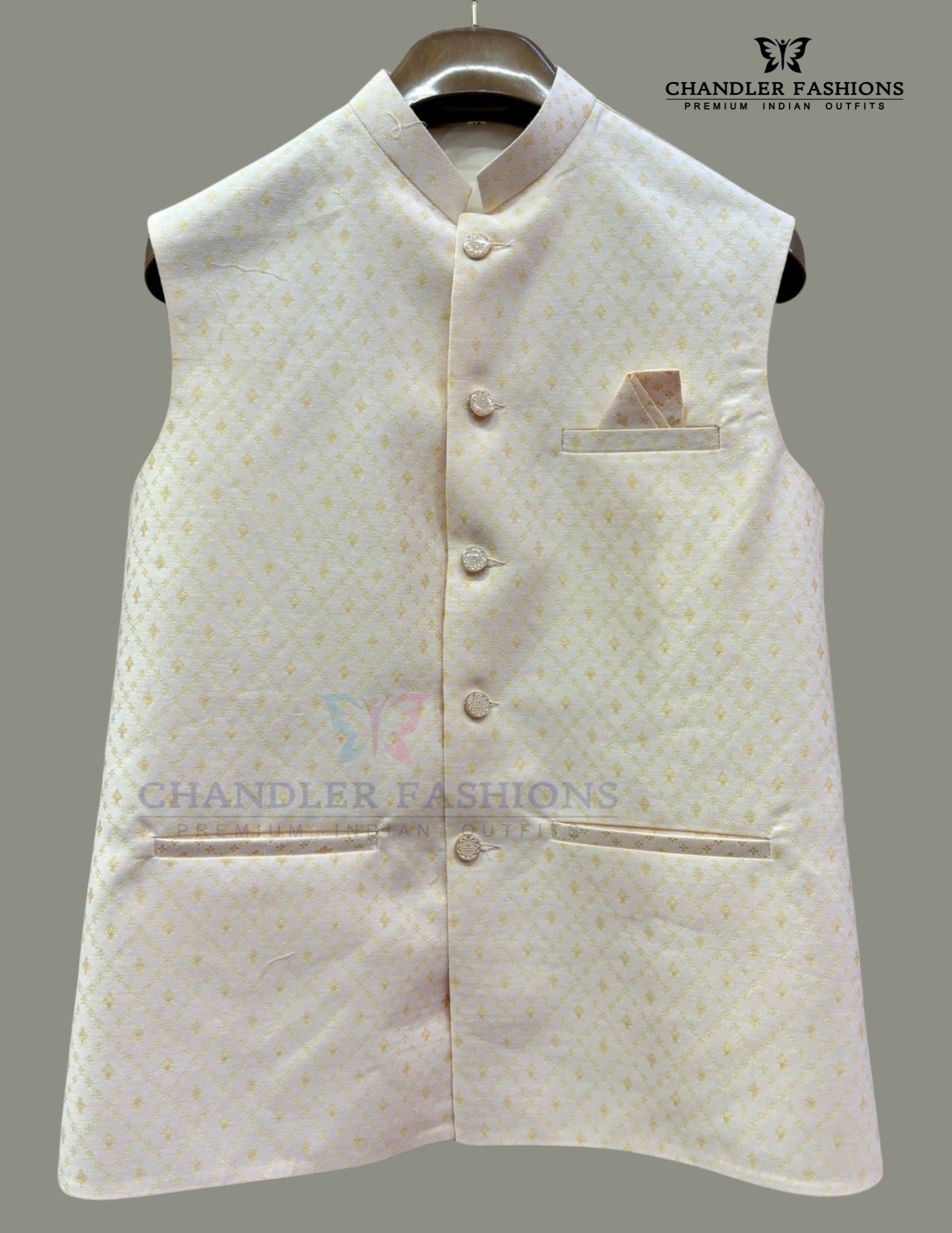 Alluring Beige Color Silk With Self Design Men's Jacket