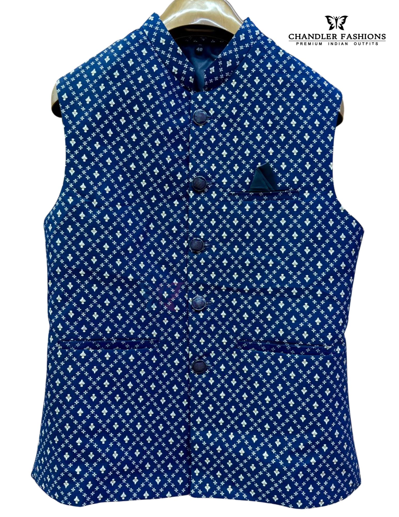 Elegant Dark Blue Color Cotton With Self Design Men's Jacket