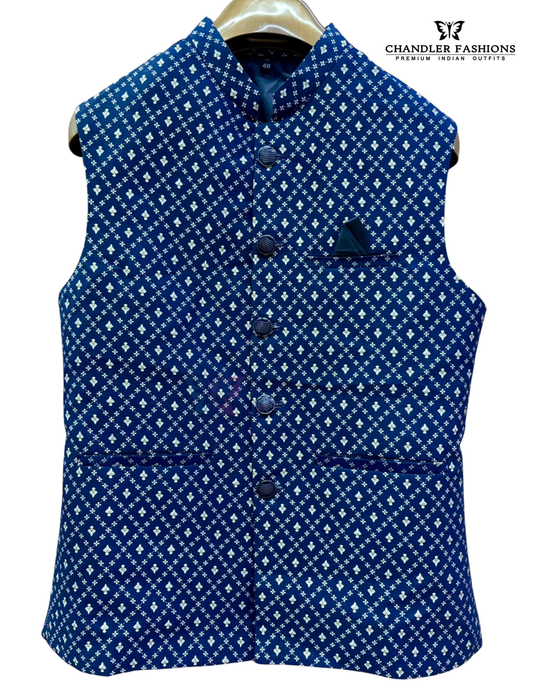 Elegant Dark Blue Color Cotton With Self Design Men's Jacket