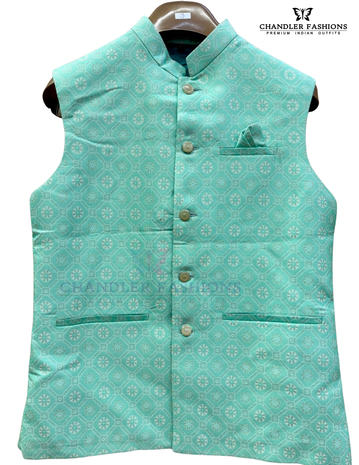 Wonderful Mint Green Color Jacquard With Self Design Men's Jacket