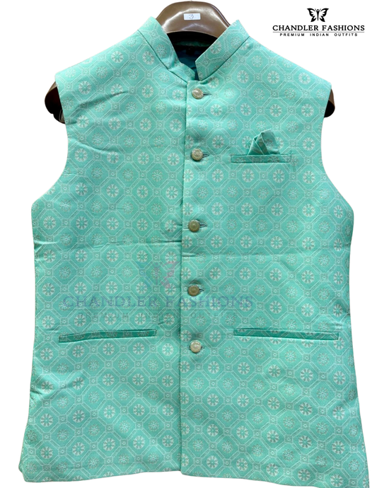 Wonderful Mint Green Color Jacquard With Self Design Men's Jacket