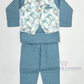 Alluring Teal Blue Color Cotton Sherwani Suits With Brooch Pin For Boys