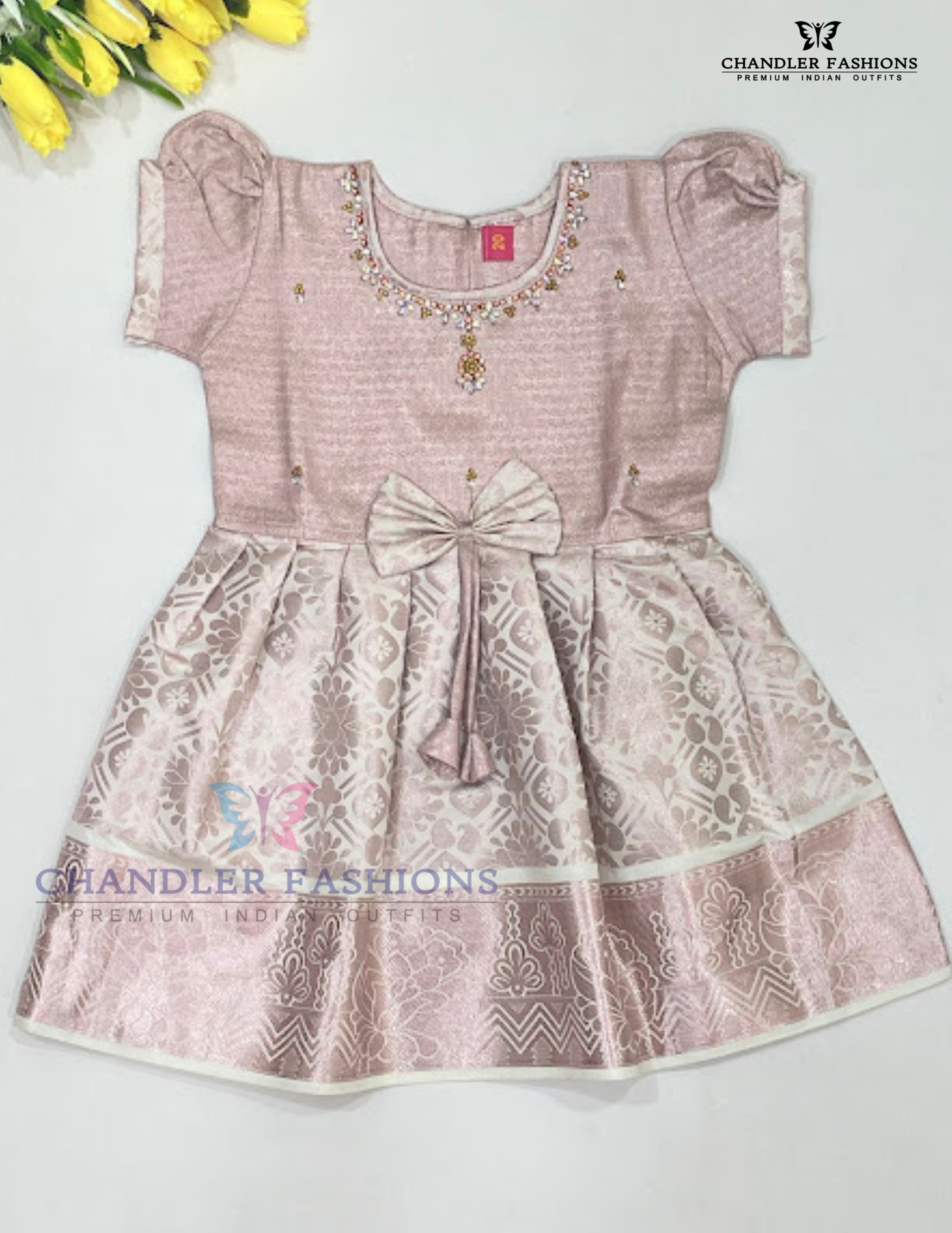 Stunning Onion Pink Color Art Silk With Stone Work Gown For Girls