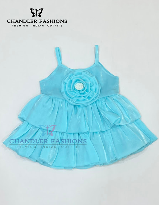 Charming Sky Blue Color Soft Net Gown With Shoes For Girls
