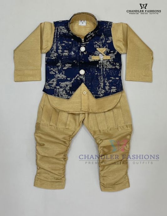 Elegant Blue And Sandal Color Cotton Sherwani Suits With Brooch Pin For Boys