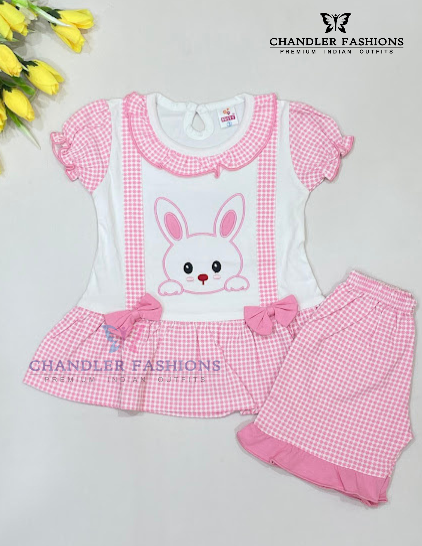 Charming Pink And White Color Soft Cotton Gown For Girls