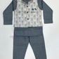 Delightful Gray Color Cotton Sherwani Suits With Brooch Pin For Kids