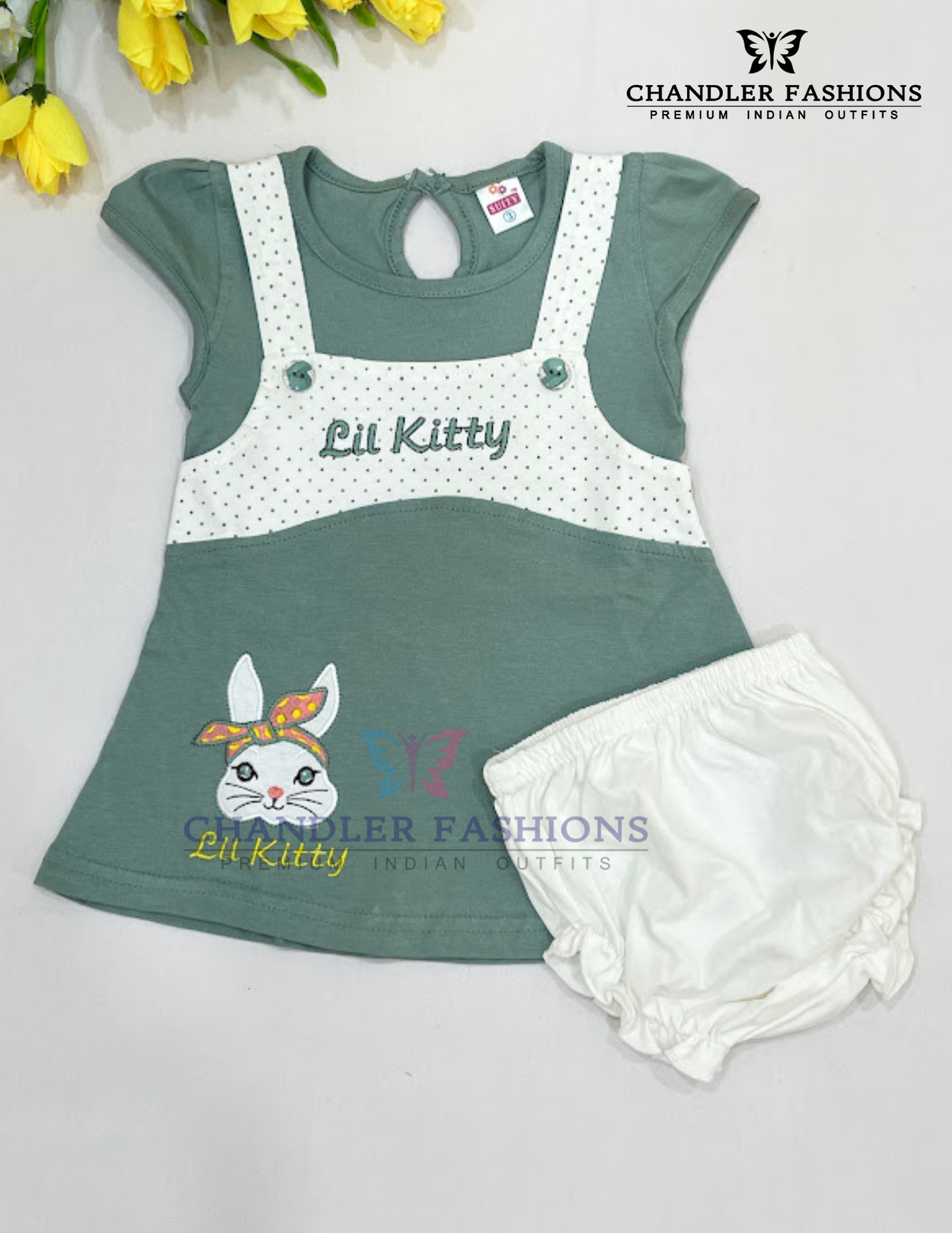Wonderful Green And White Color Cotton Frock For Girls