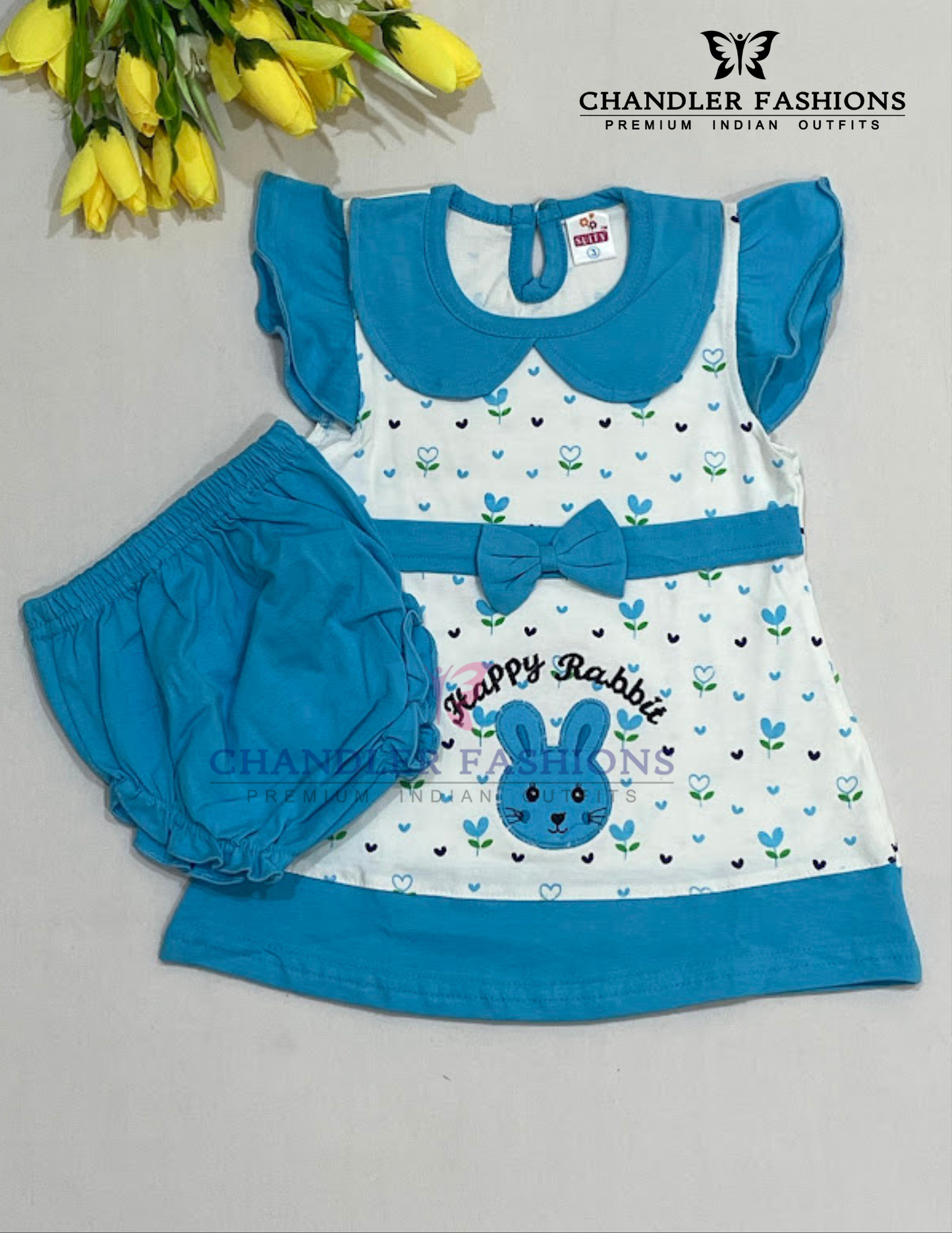 Stunning Blue And White Color Cotton Frock For Girls