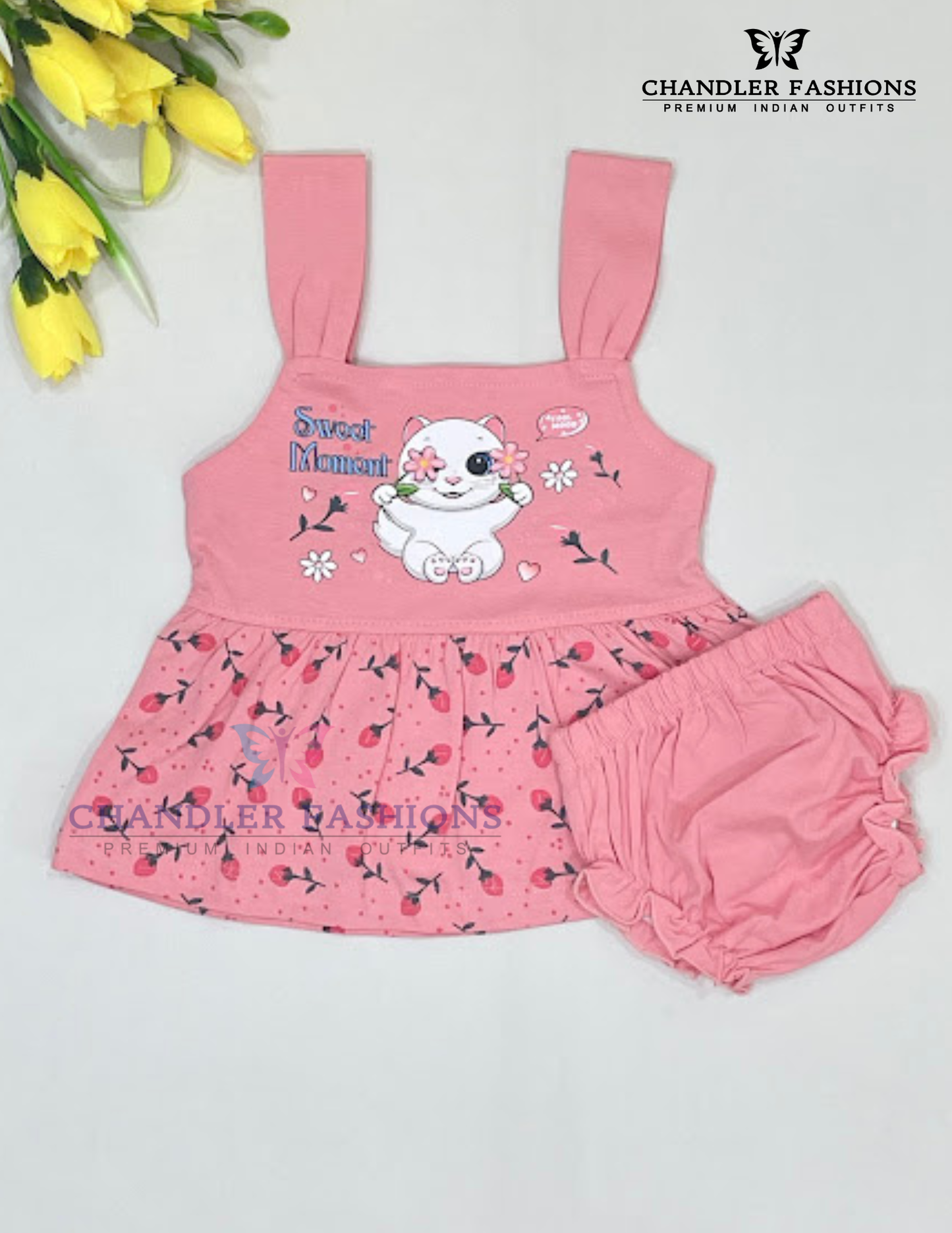 Attractive Pink Color Soft Cotton Gown For Girls