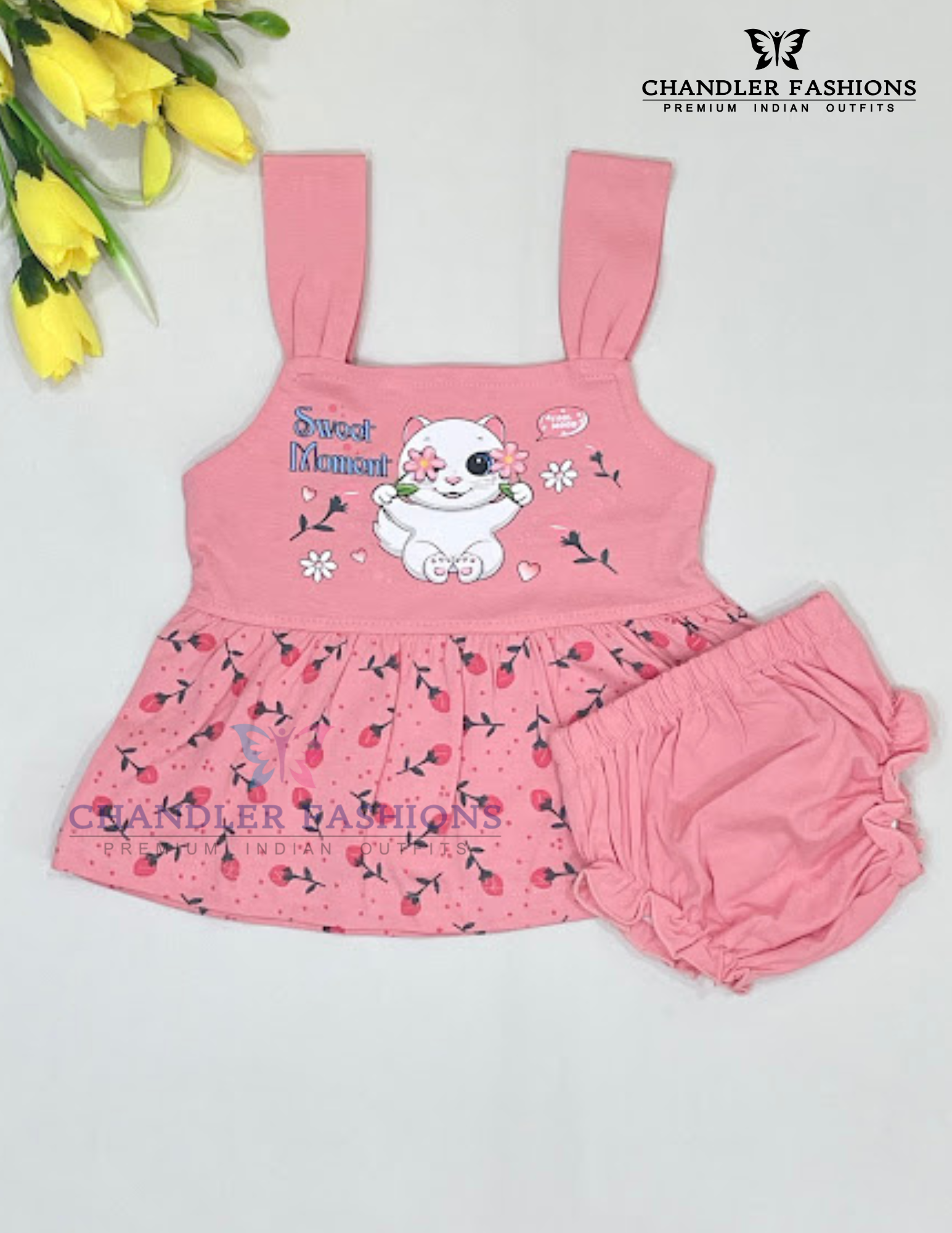 Attractive Pink Color Soft Cotton Gown For Girls