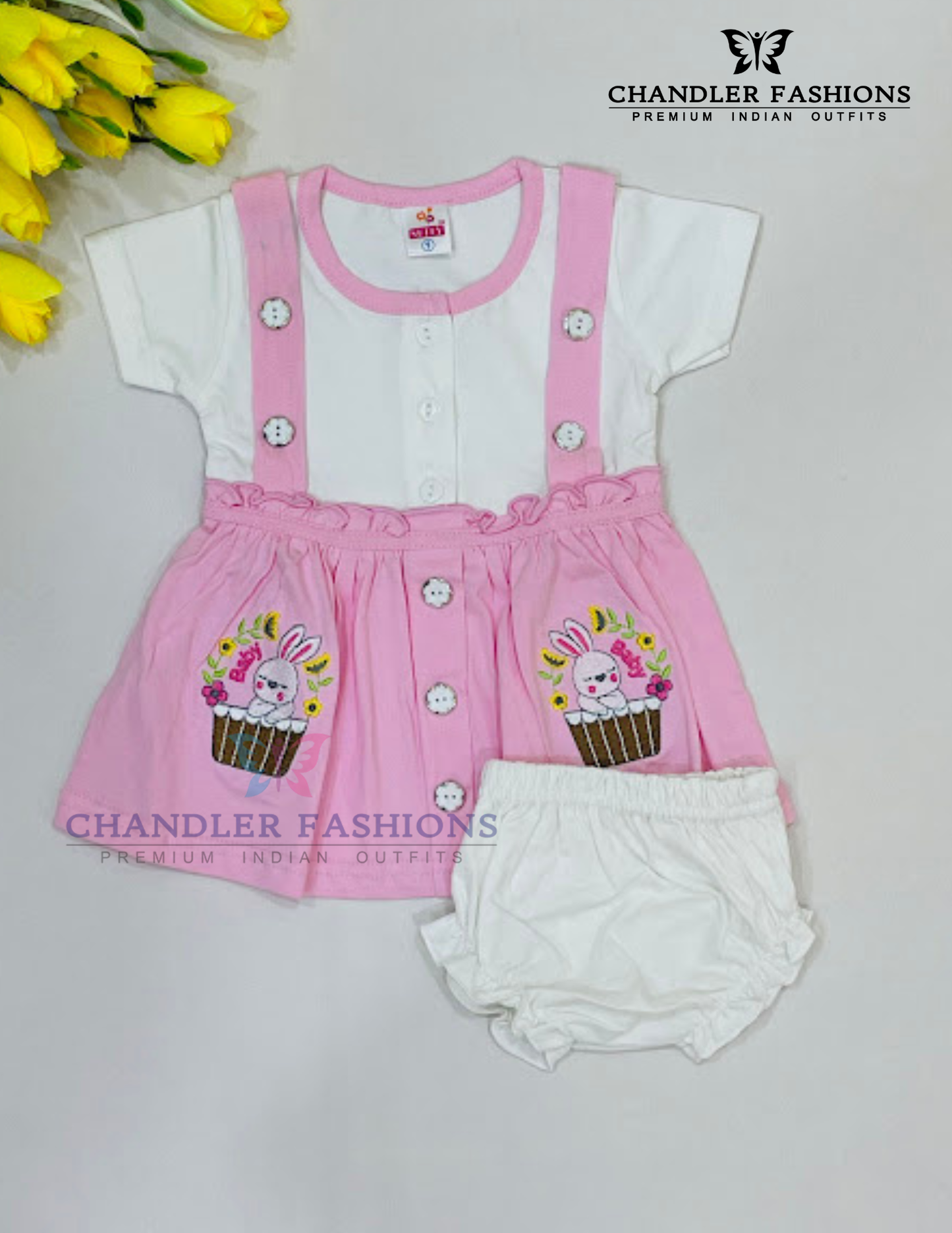 Stunning Pink And White Color Soft Cotton Gown For Girls