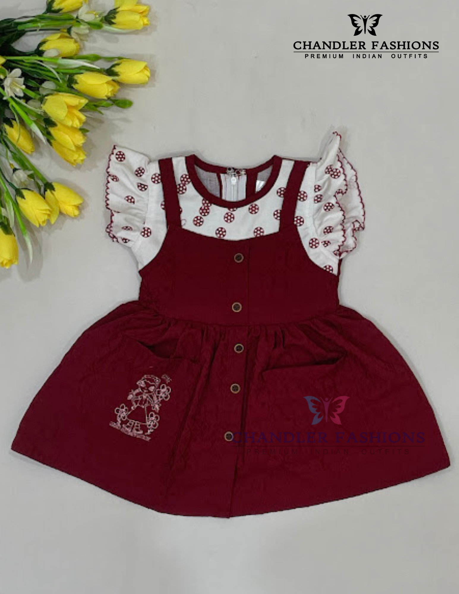 Gorgeous Maroon Color Soft Cotton Gown For Girls