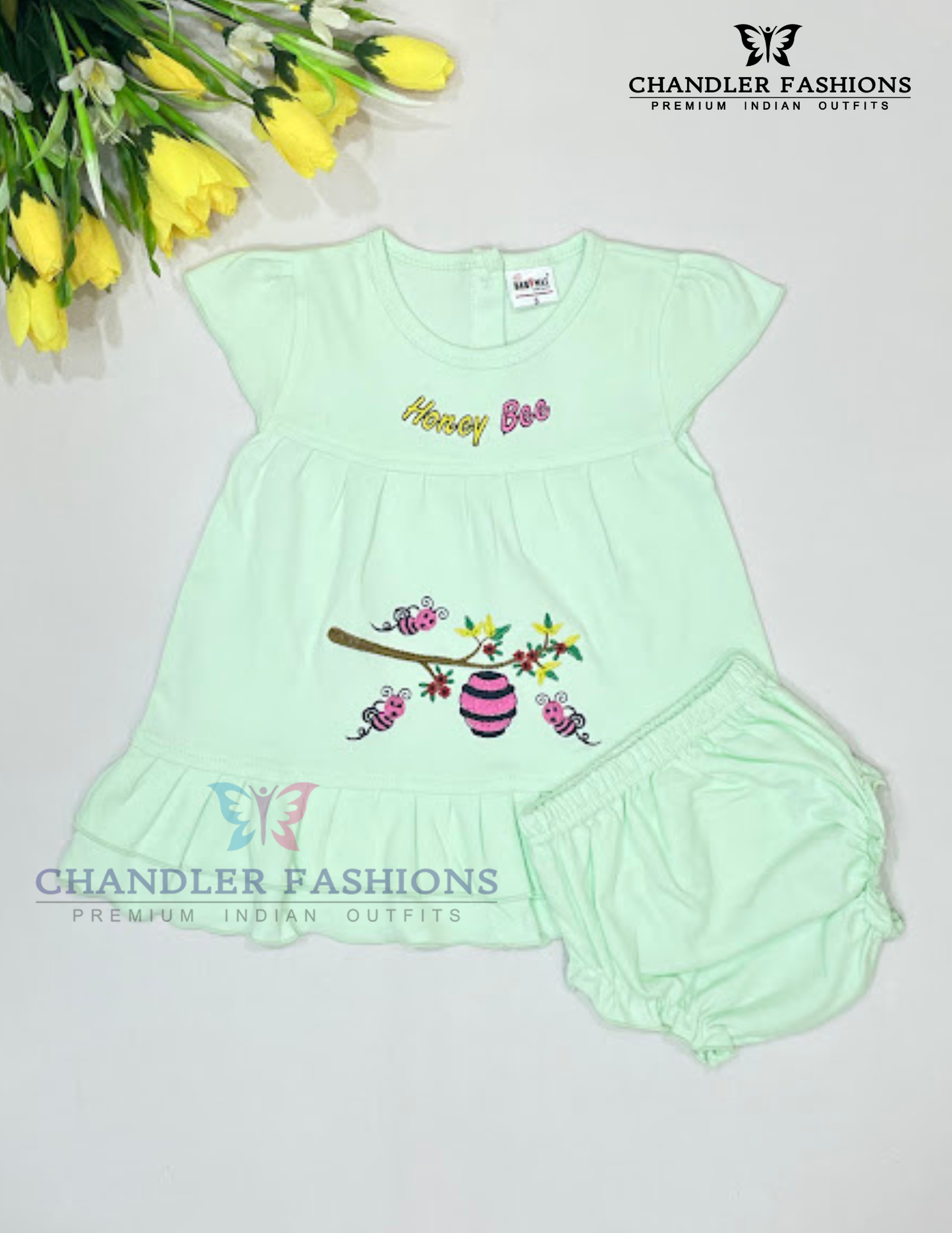 Fantastic Pista Green Color Soft Cotton Gown For Girls