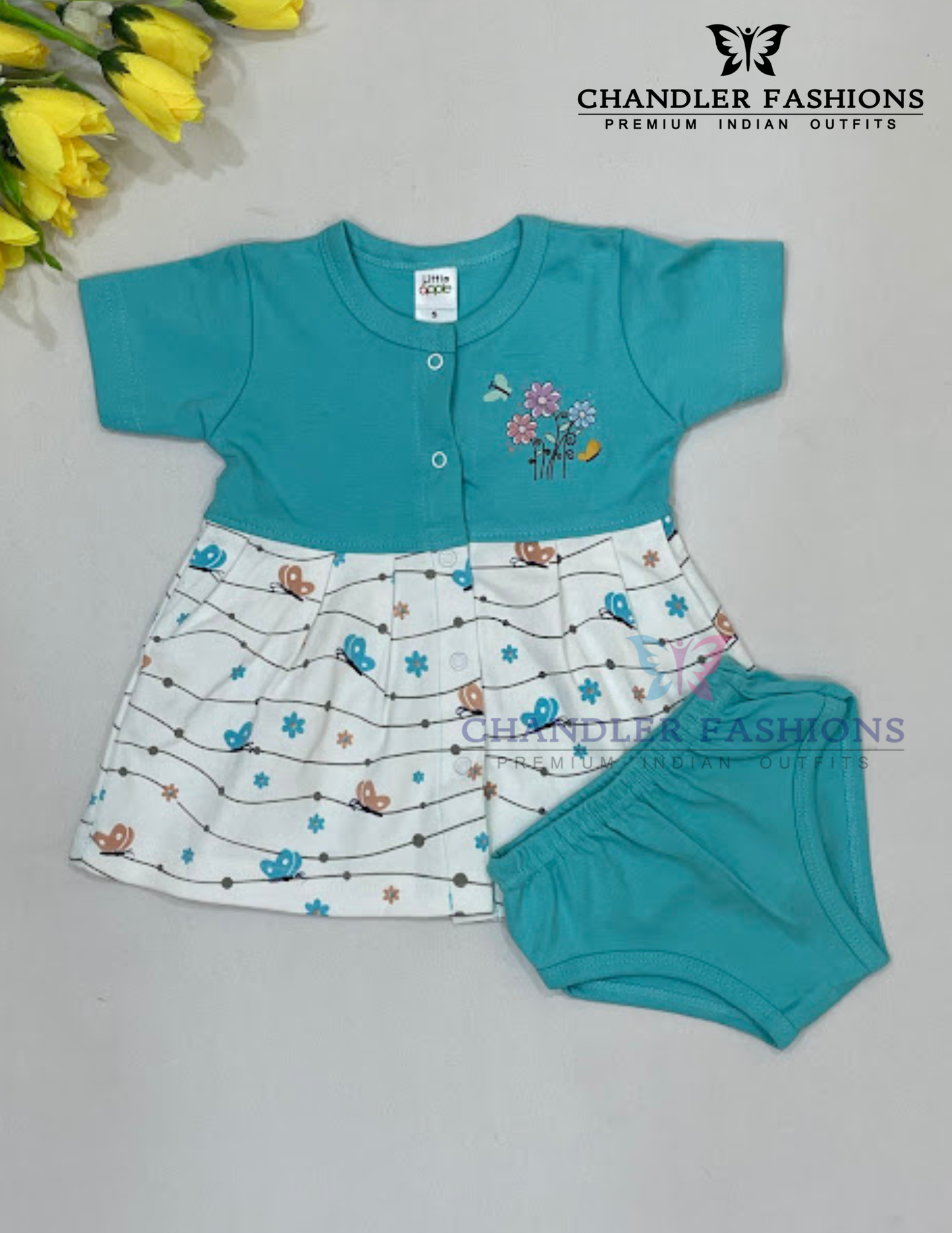 Stunning Sky Blue And White Color Soft Cotton Frock For Girls