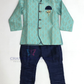 Alluring Sea Blue Color Sherwani Suit With Brooch Pin For Boys