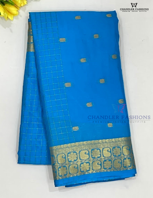 Amazing Sky Blue Color Mysore Silk Saree With Zari Work For Women