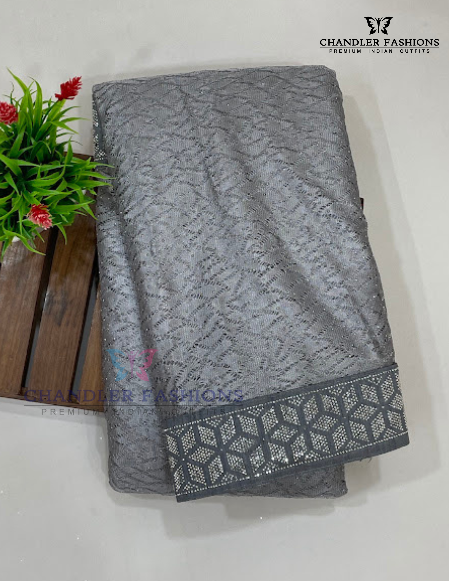 Gray Color Mono Net Saree With Swarovski Work Near Me