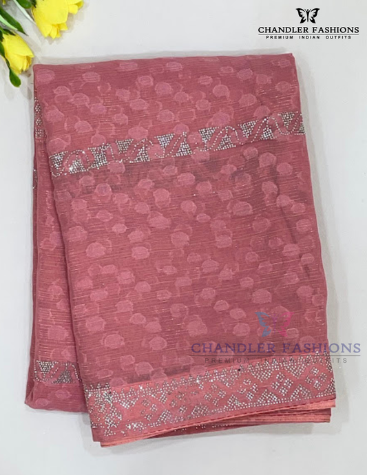 Fabulous Peach Color Georgette With Stone Work Saree For Women