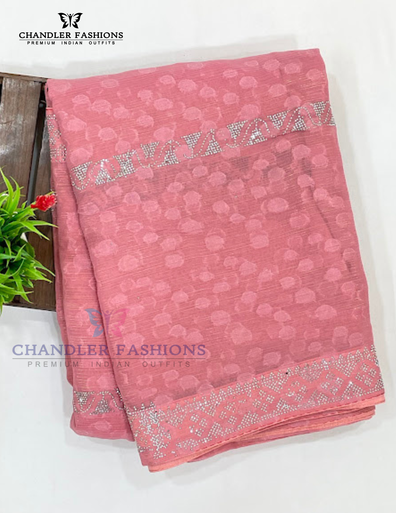 Peach Color Georgette With Stone Work Saree Near Me