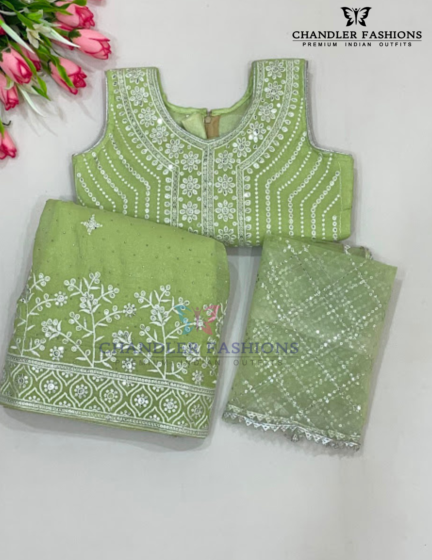Charming Light Green Color Choli Set With Sequins Work Near Me