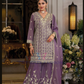Charming Purple Color Shimmer With Embroidery Work Palazzo Suits And Dupatta
