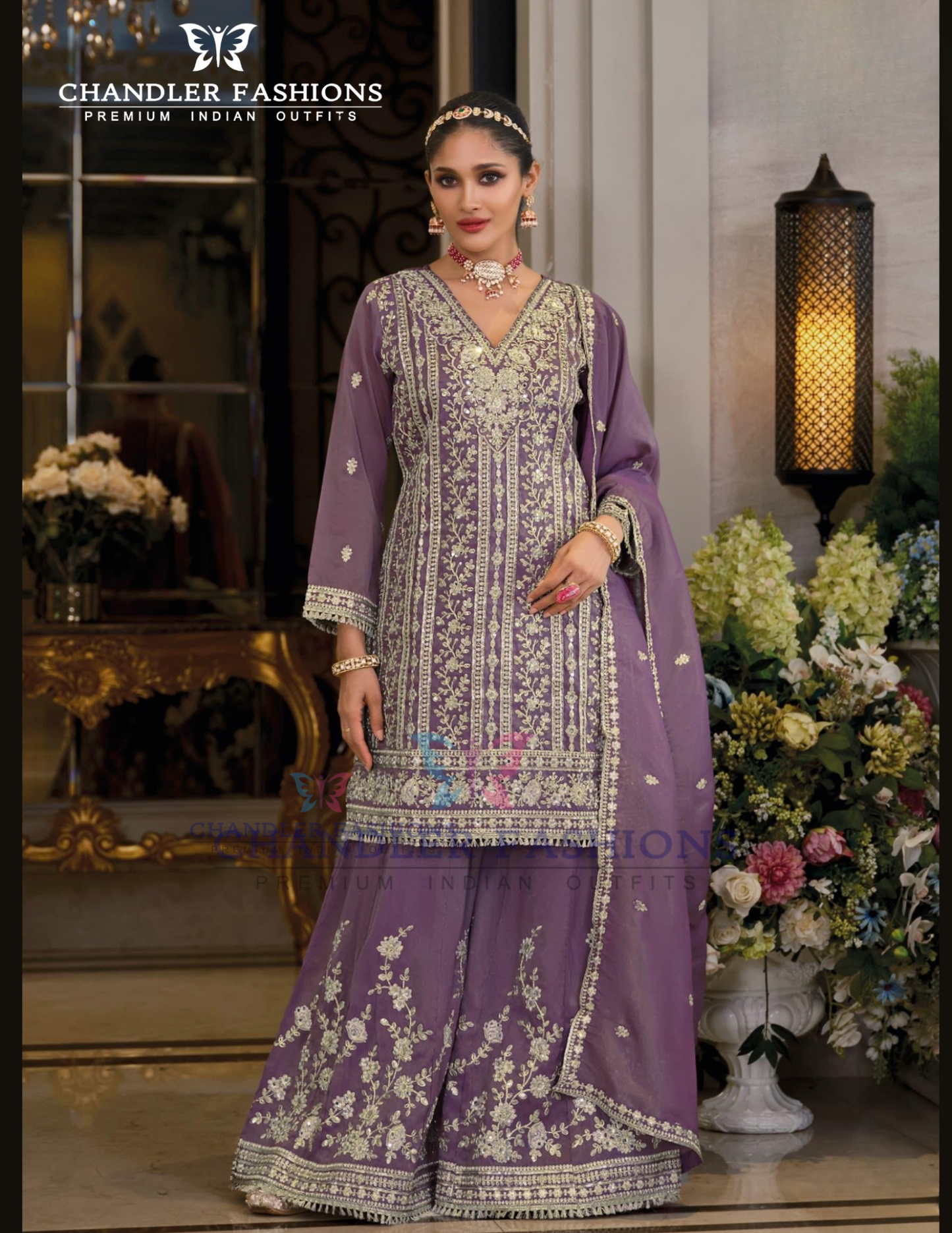 Charming Purple Color Shimmer With Embroidery Work Palazzo Suits And Dupatta
