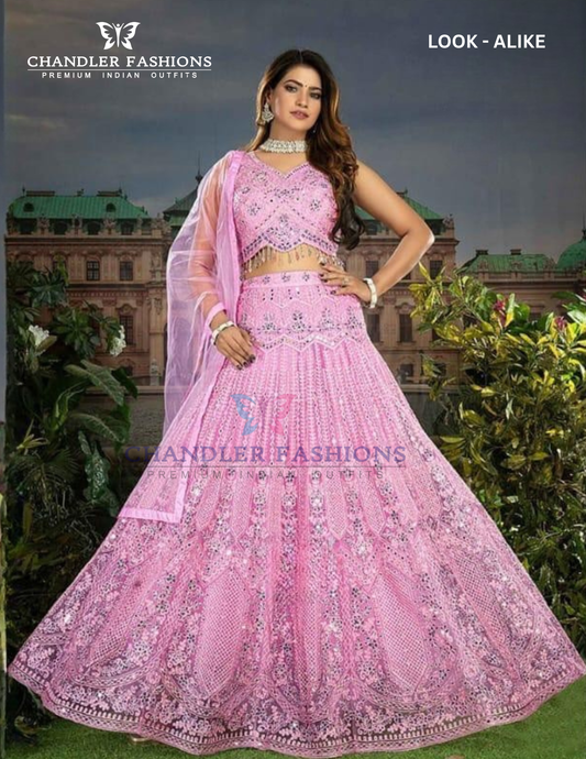 Wonderful Pink Color Net With Embroidery Work Lehenga For Women