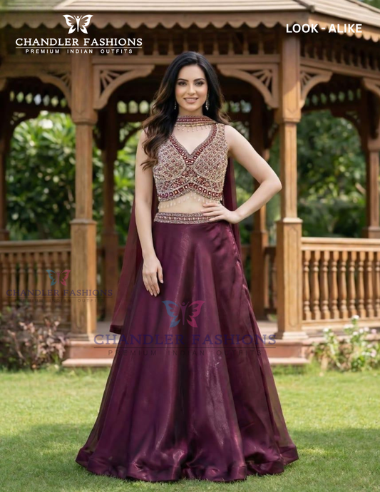 Elegant Wine Color Silk With Embroidery Work Lehenga For Women