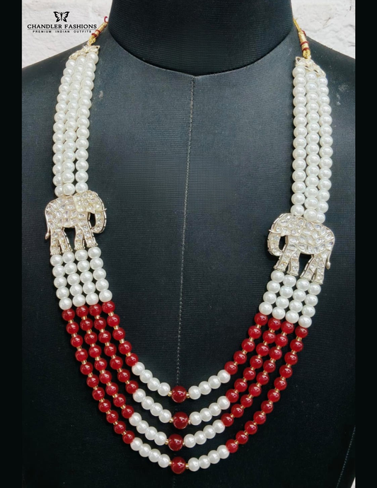 Elegant Red And White Color Gold Plated With Designer Pearl Beaded Unique Style Mala