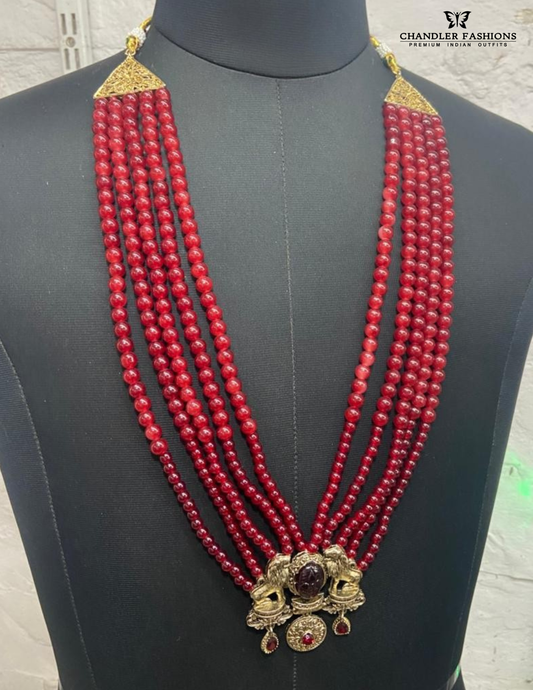 Amazing Red Color Gold Plated With Designer Pearl Beaded Mala