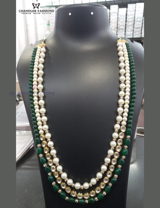 Ravishing Green And White Color Pearl Beaded And Stone Work Mala