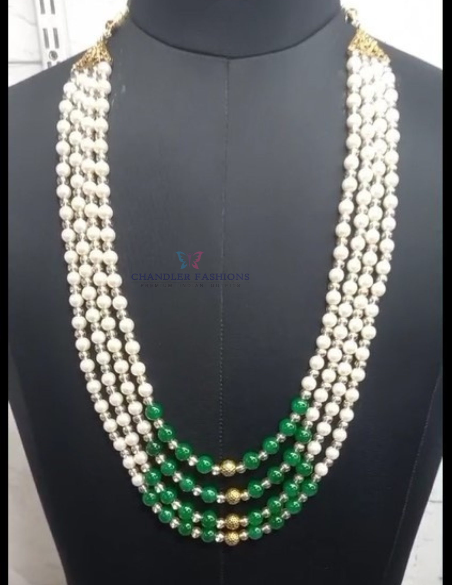 Alluring Green And White Color Gold Plated With Designer Pearl Beaded Mala