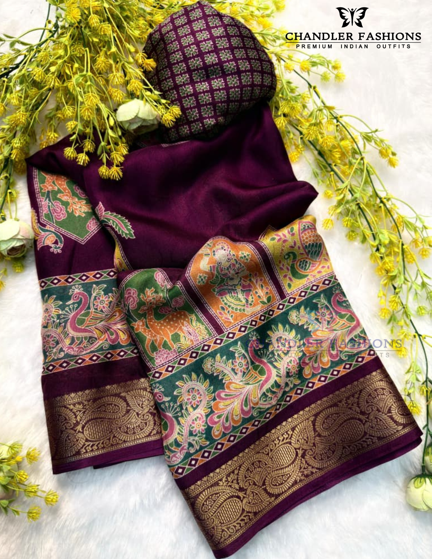 Amazing Wine Color Georgette With Printer Work Saree For Women