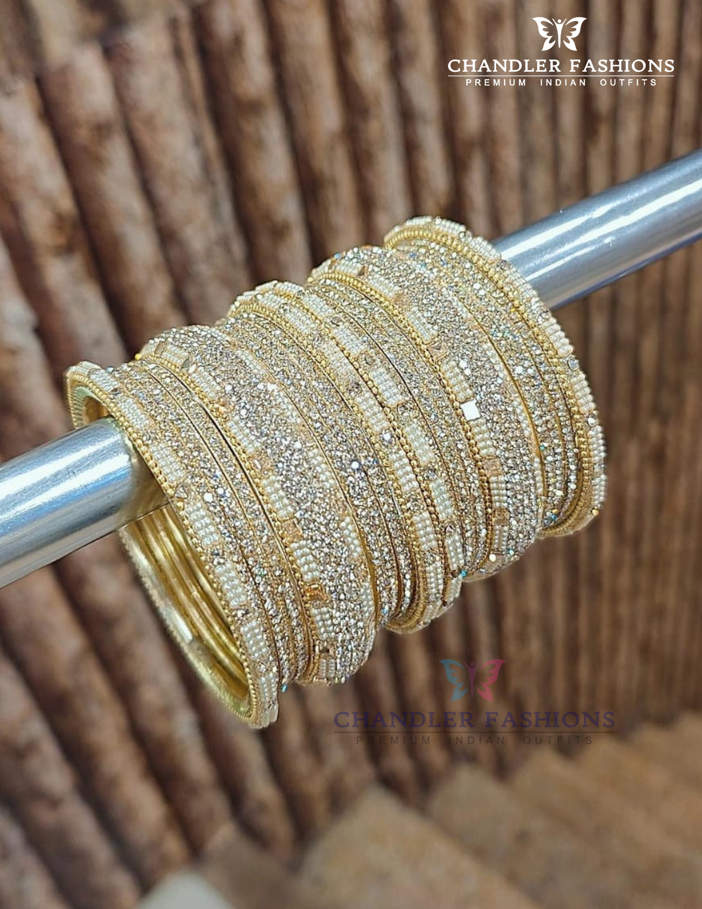 Charming White Color Stone Gold Plated Bangles For Women