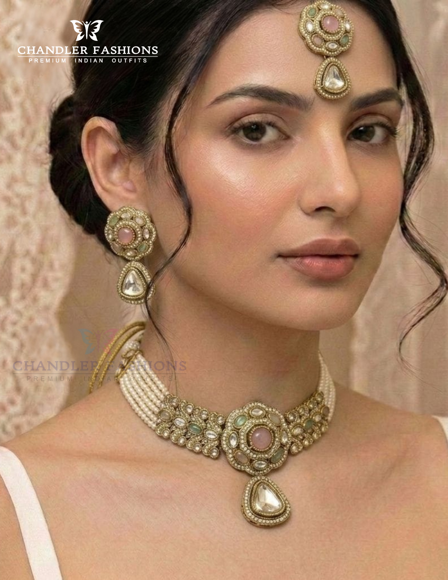 Stunning Antique Gold Multicolor Stone Design Necklace With Maang Tikka And Earrings