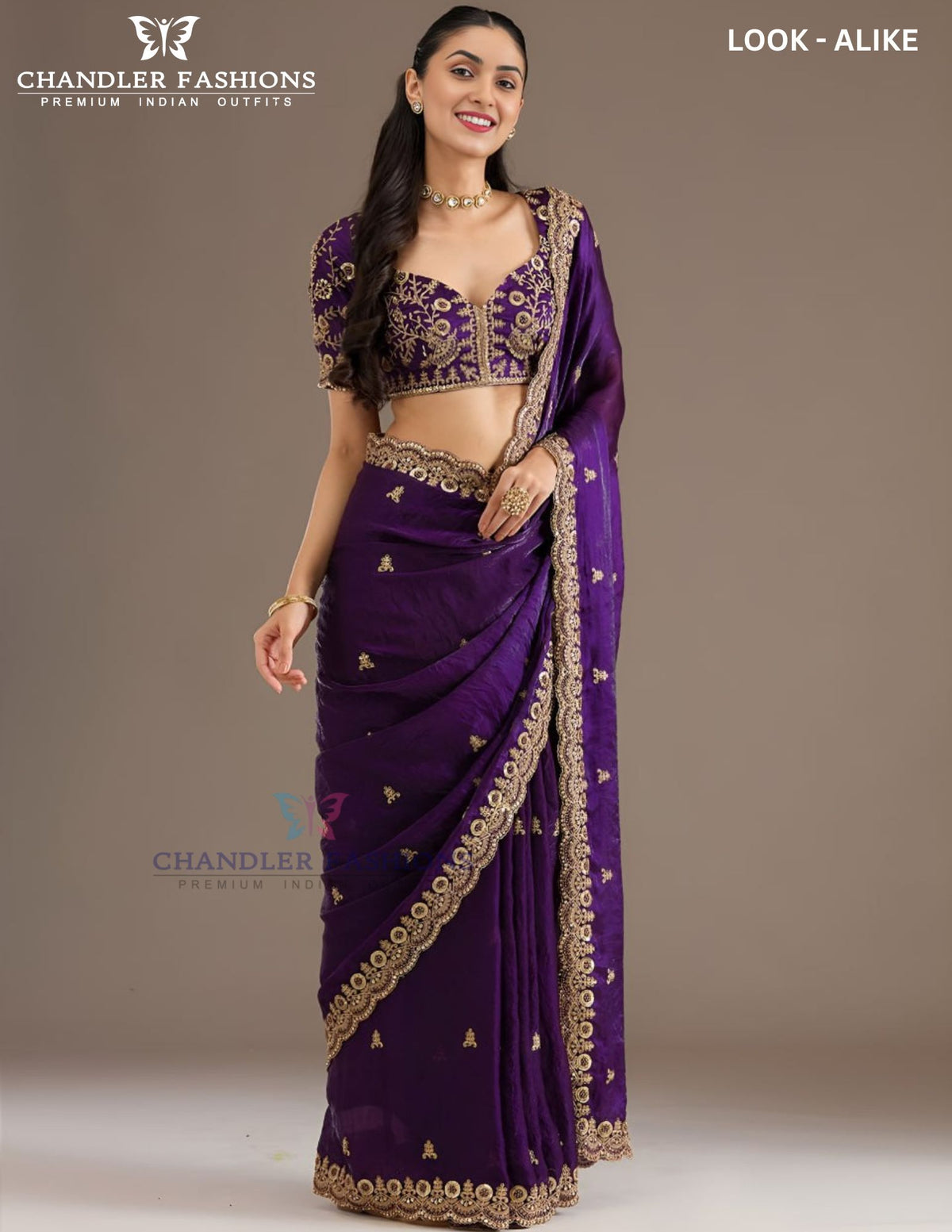 Purple Tissue Silk With Sequins And Embroidery Work Saree In Tempe