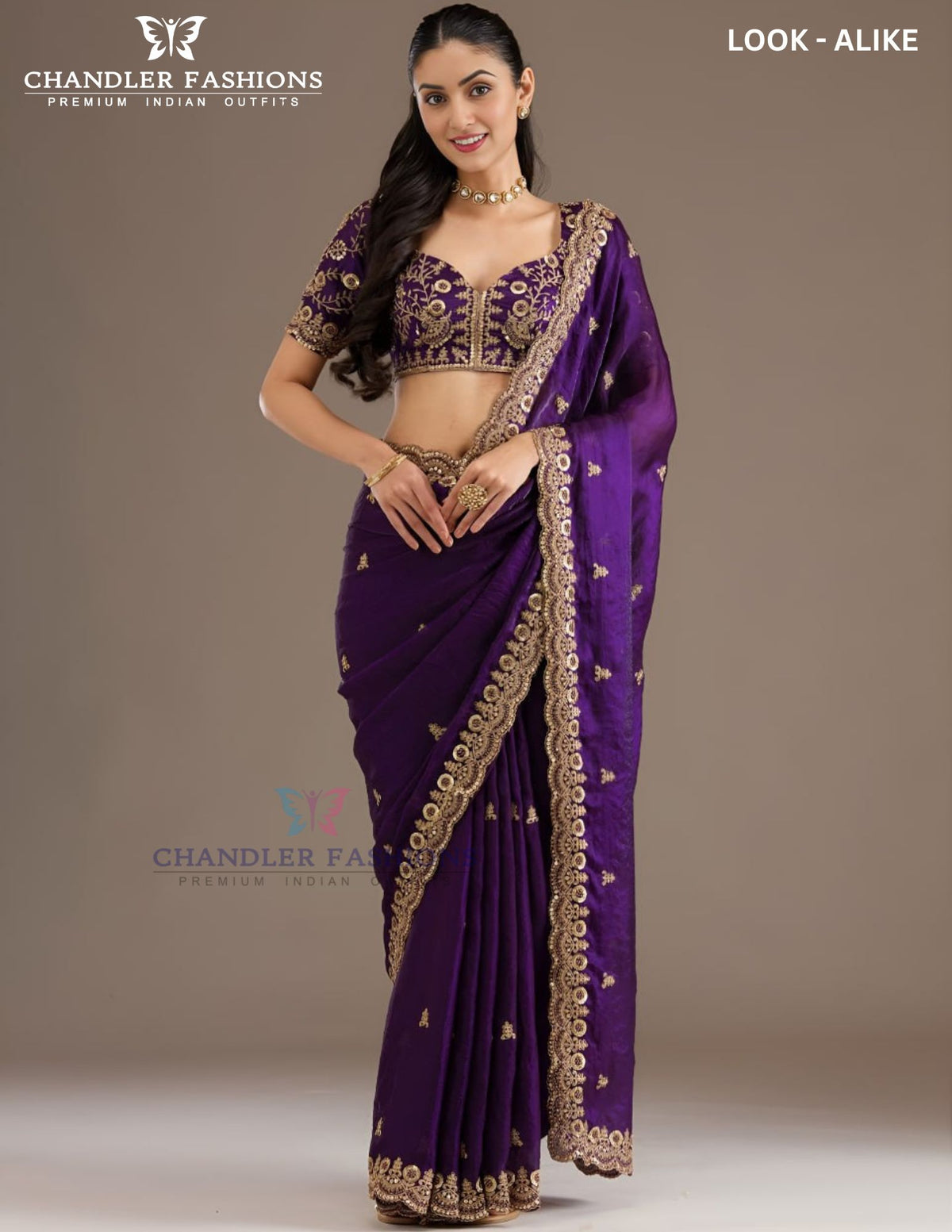 Purple Color With Sequins And Embroidery Work Saree In USA