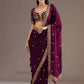 Delightful Wine Color Tissue Silk With Sequins And Embroidery Work Saree For Women