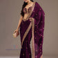 Wine Color Tissue Silk With Sequins And Embroidery Work Saree Near Me