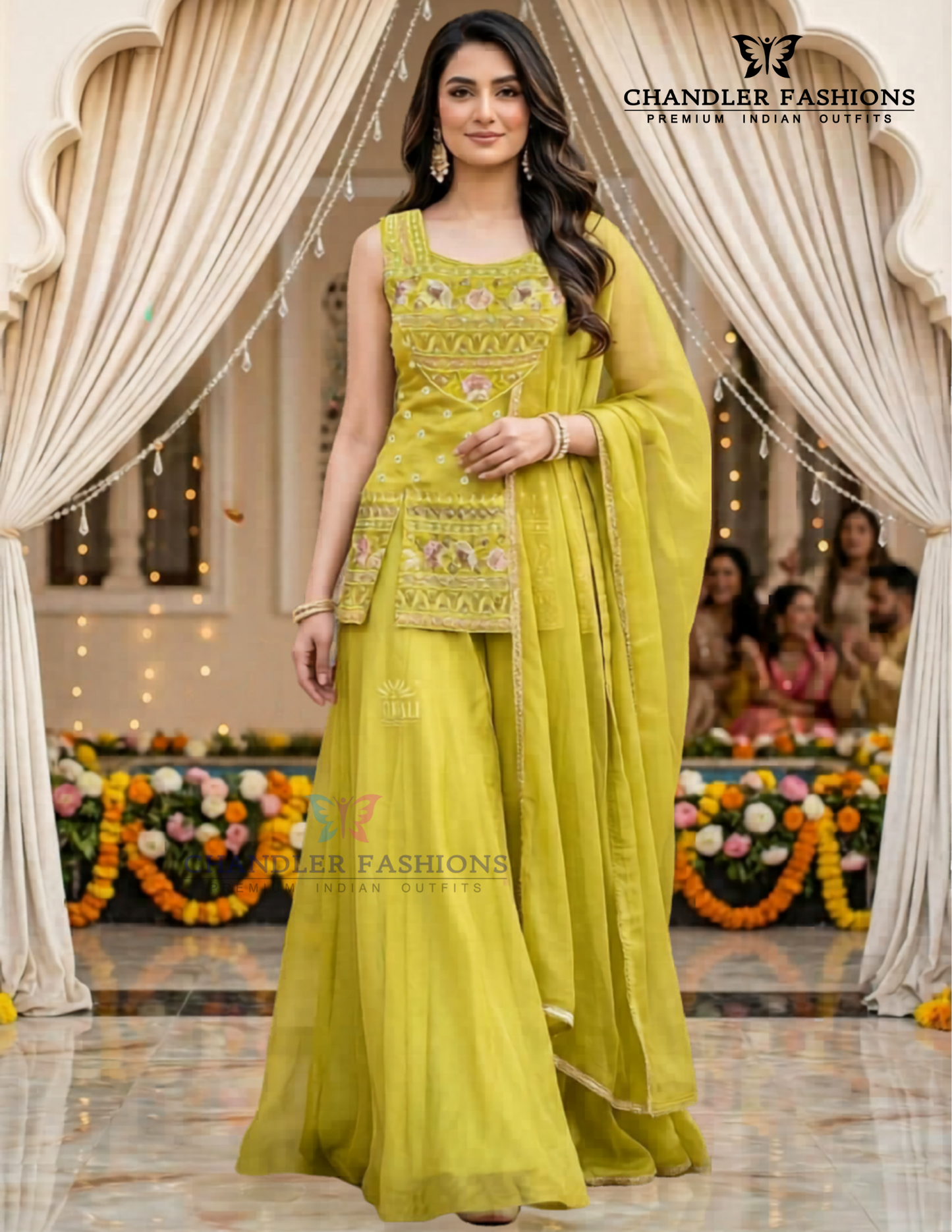 Alluring Olive Green Color Silk With Embroidery Work Sharara Suits With Dupatta For Women