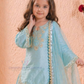 Light Blue Color Roman Silk Embroidery And Sequins Work Kurti With Dhoti Pant Near Me