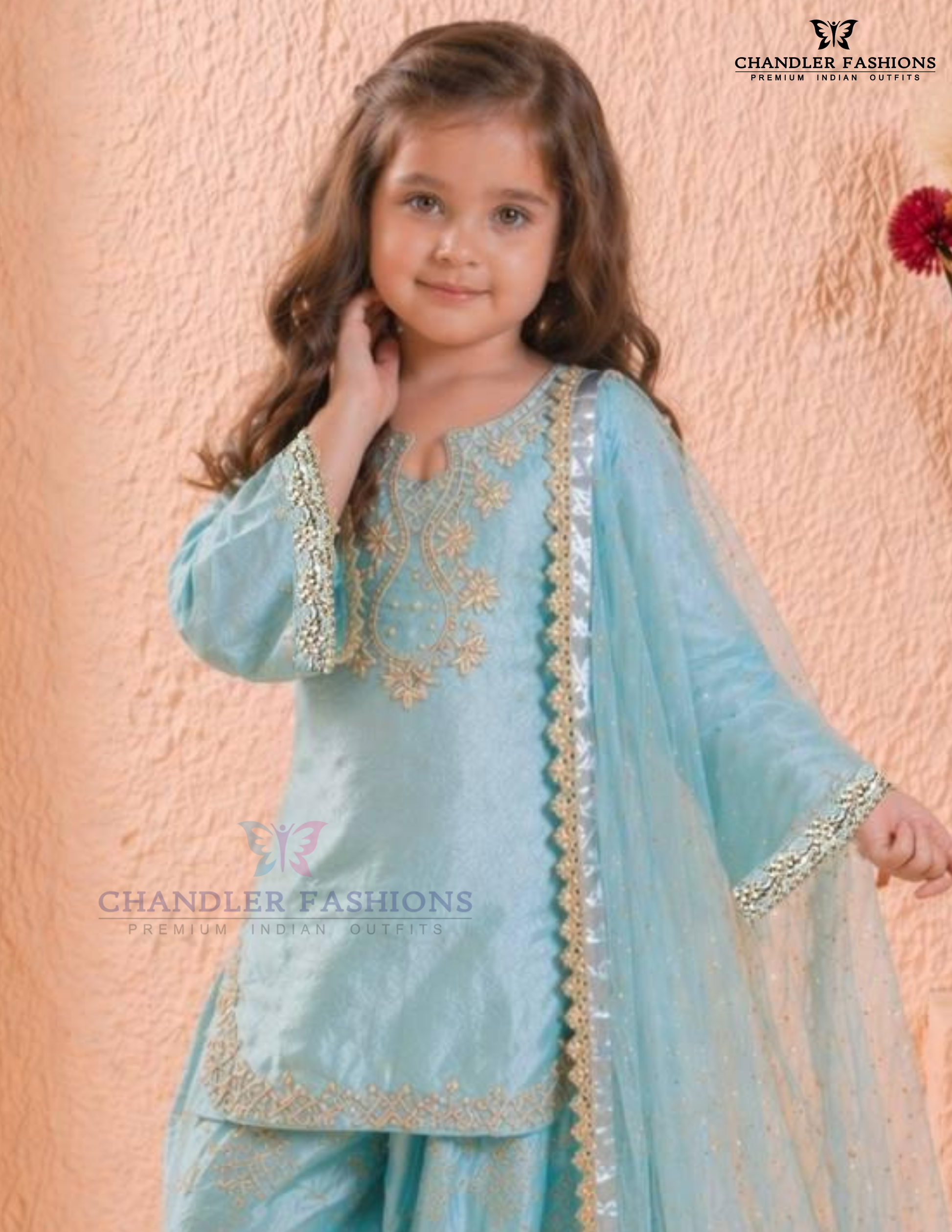 Light Blue Color Roman Silk Embroidery And Sequins Work Kurti With Dhoti Pant Near Me