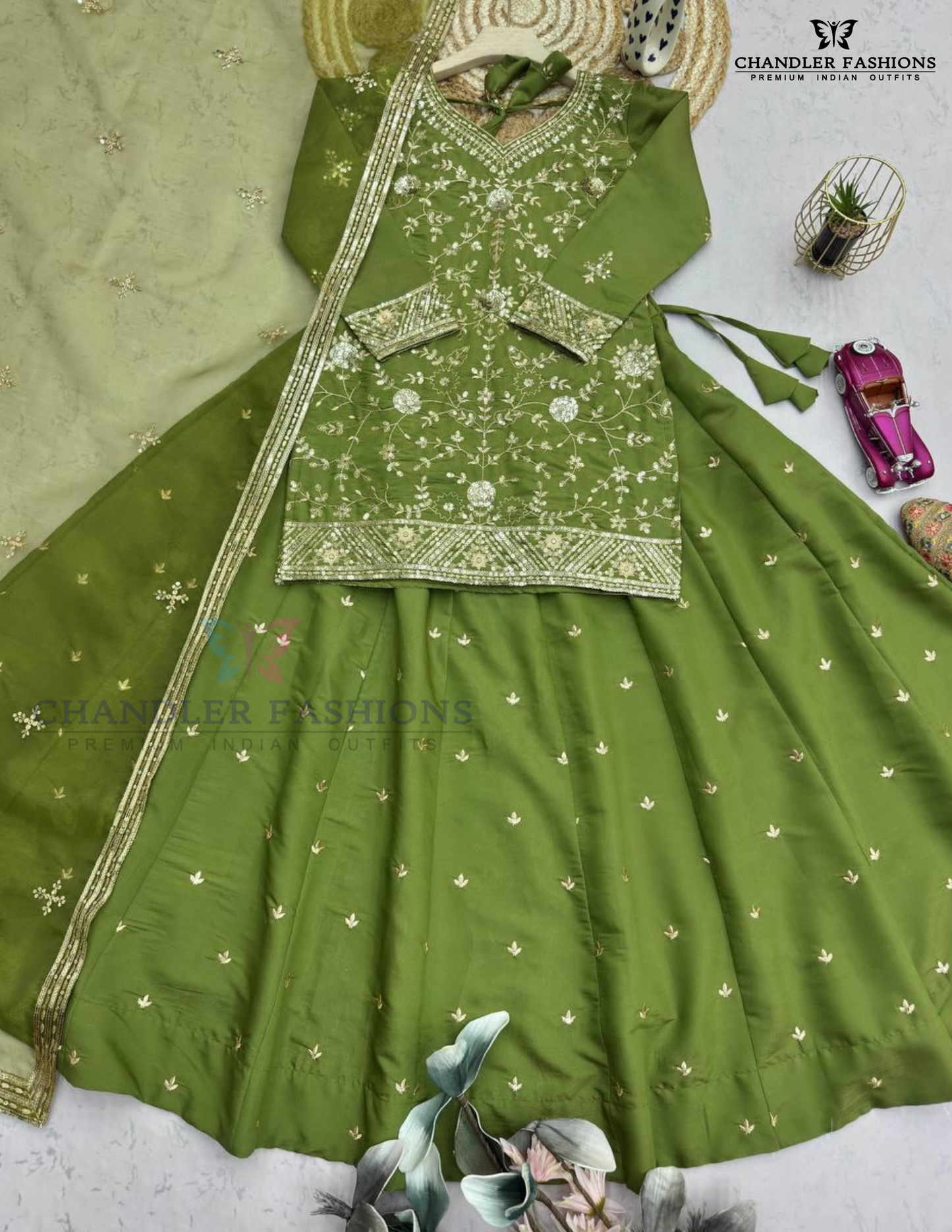 Stunning Green Color Embroidery And Sequins Work Lehenga Choli In Yuma