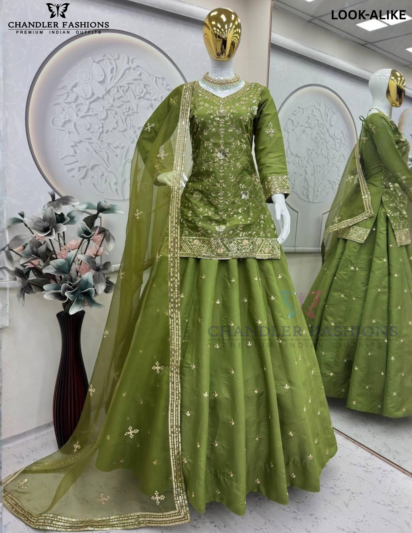 Green Color Embroidery And Sequins Work Lehenga Choli In Surprise