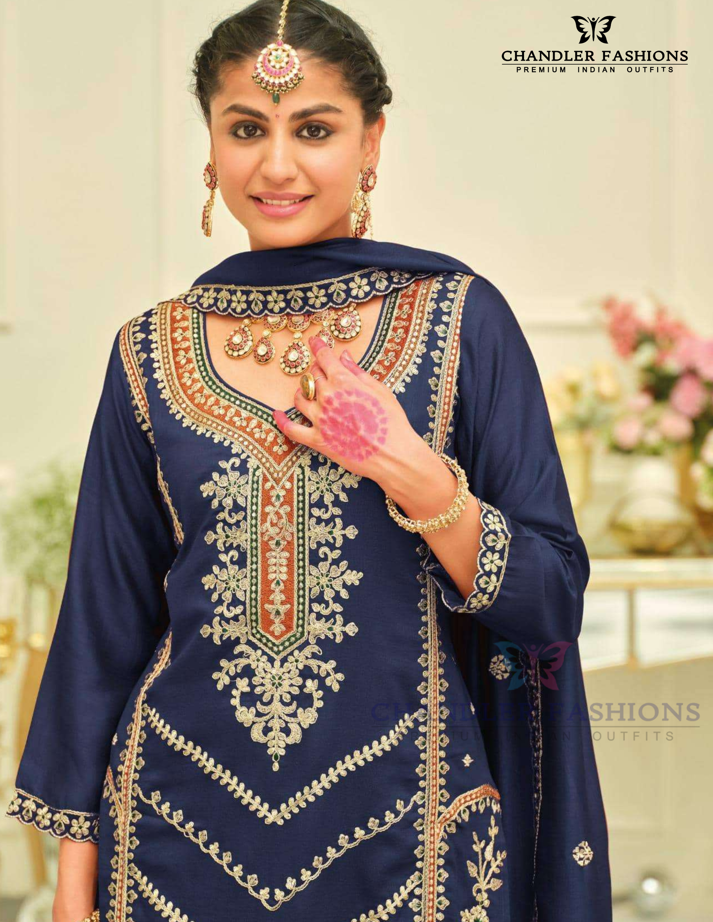 Blue Color Embroidery Work Palazzo Suits In Gilbert