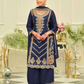 Charming Navy Blue Color Silk With Embroidery Work Palazzo Suits For Women