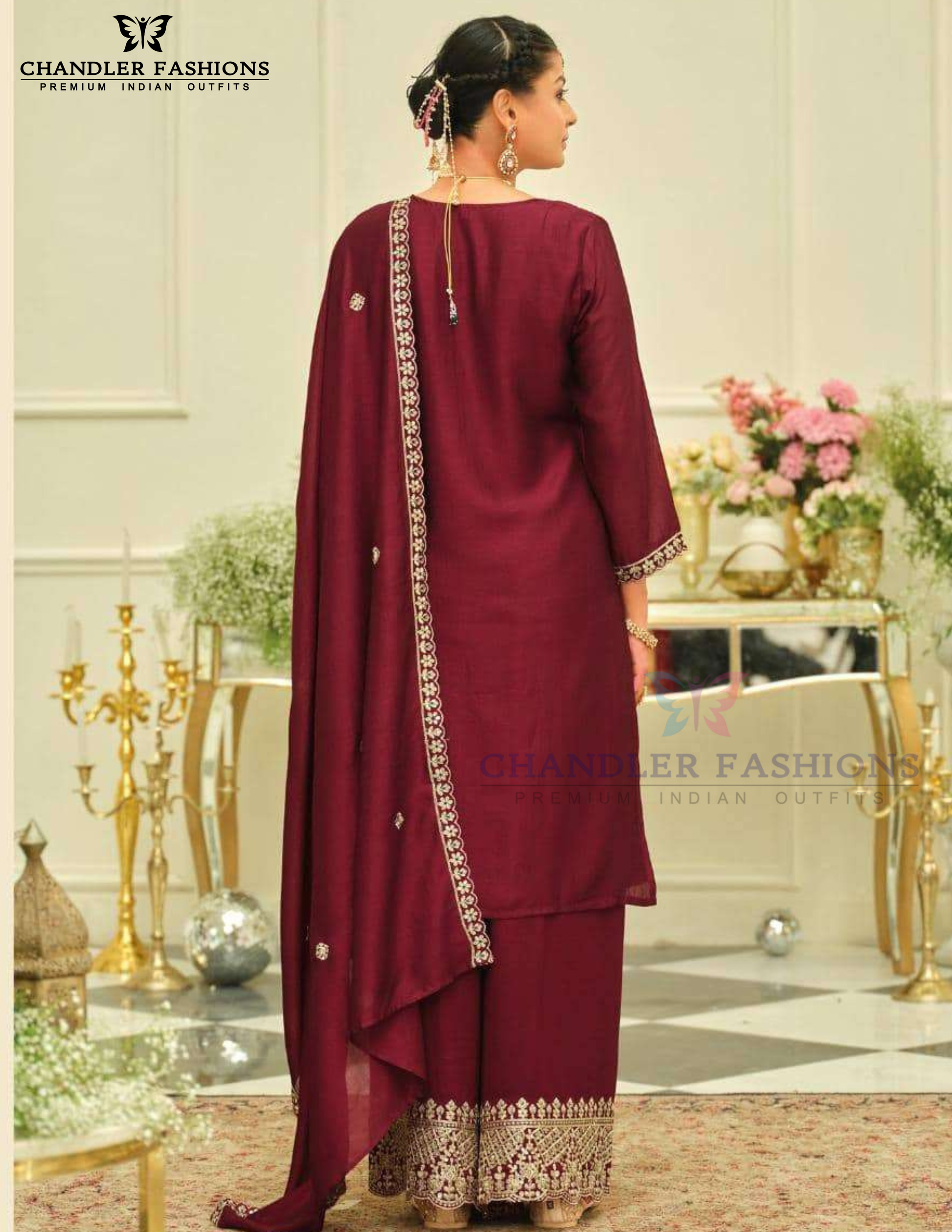 Silk With Embroidery Work Palazzo Suits In Surprise